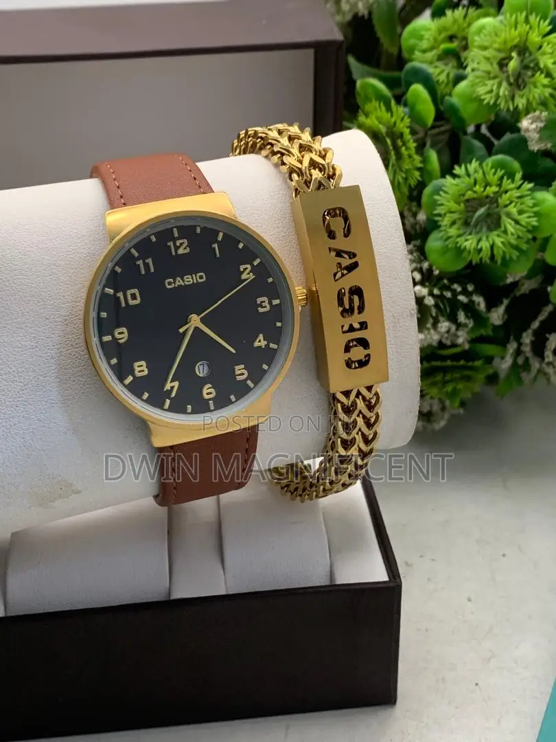 Gold Casio MTP-V002gl-7b2 Analog Watch + Bracelet