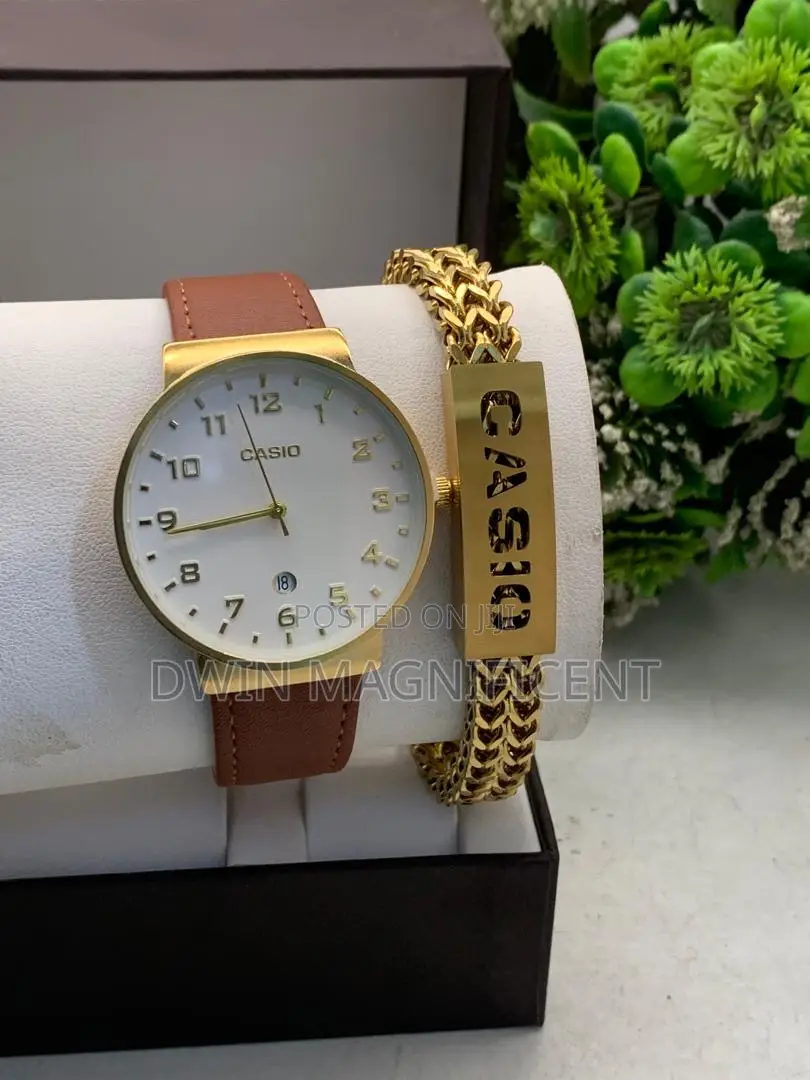 Gold Casio MTP-V002gl-7b2 Analog Watch + Bracelet