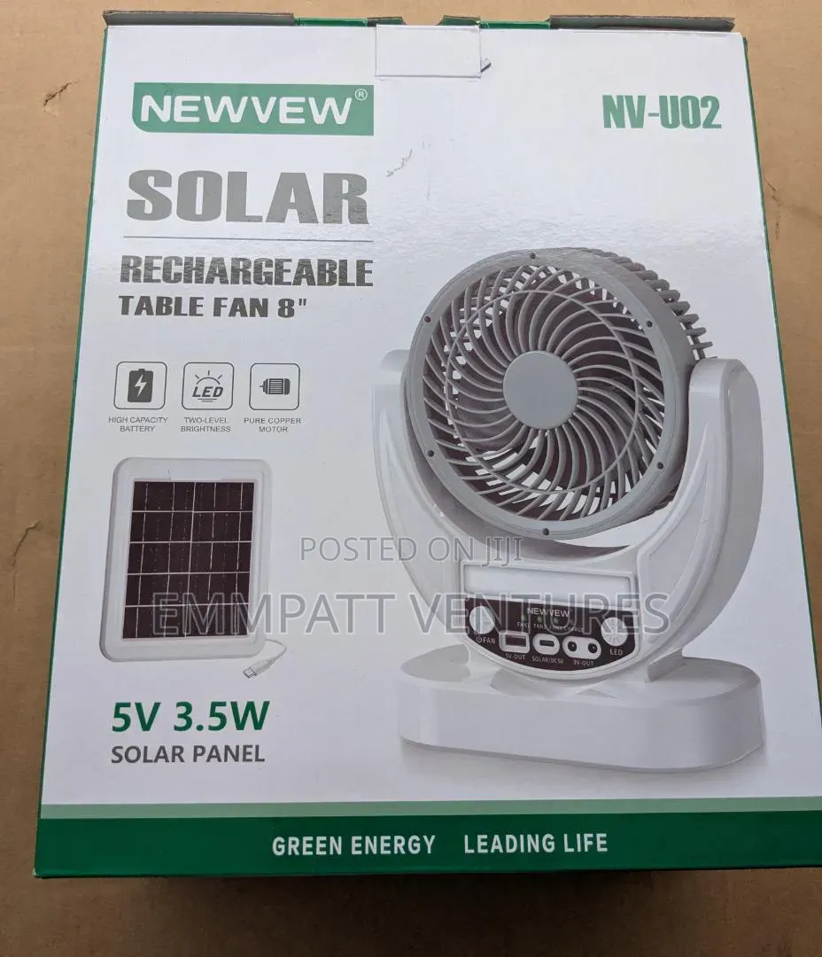 8" Solar and Electricity Rechargeable Table Top Fan