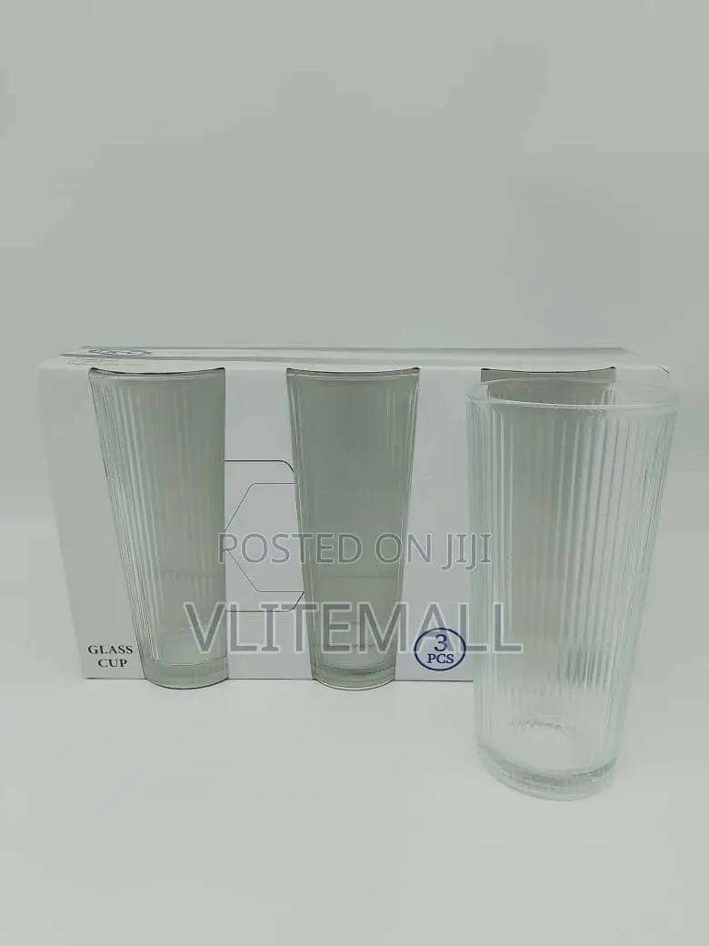 Set of Ribbed Tall Glass Tumblers