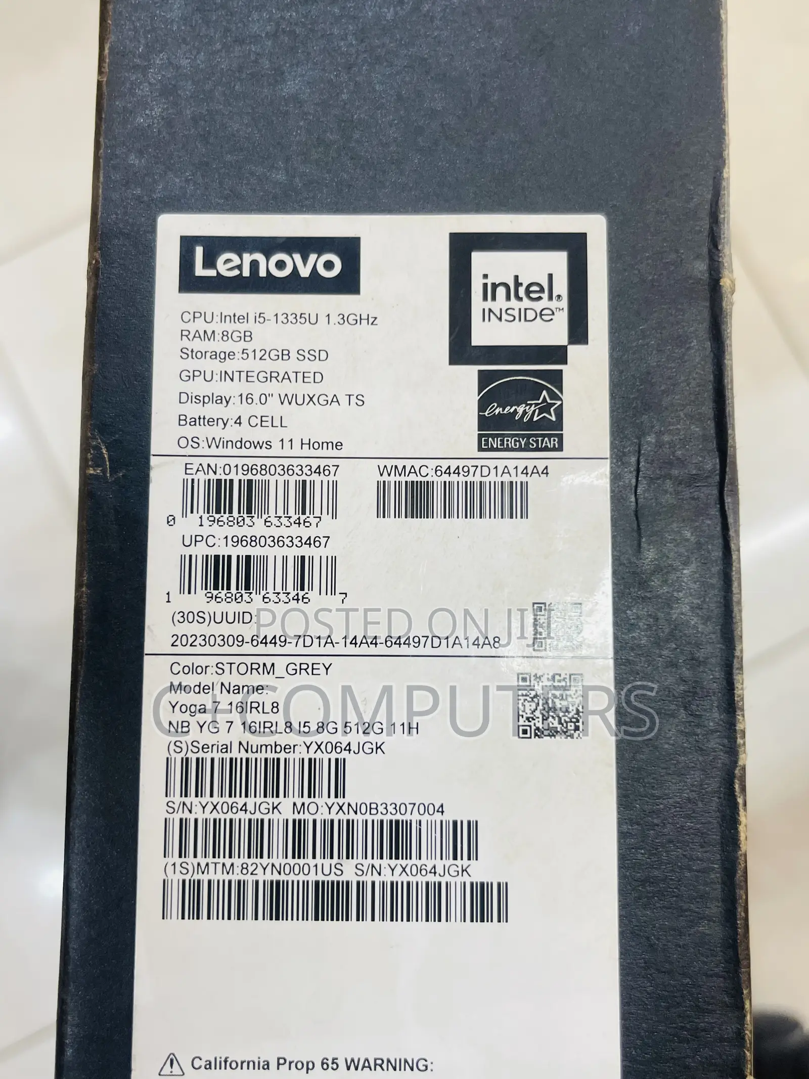 New Laptop Lenovo Yoga 7i 8GB Intel Core i5 SSD 512GB