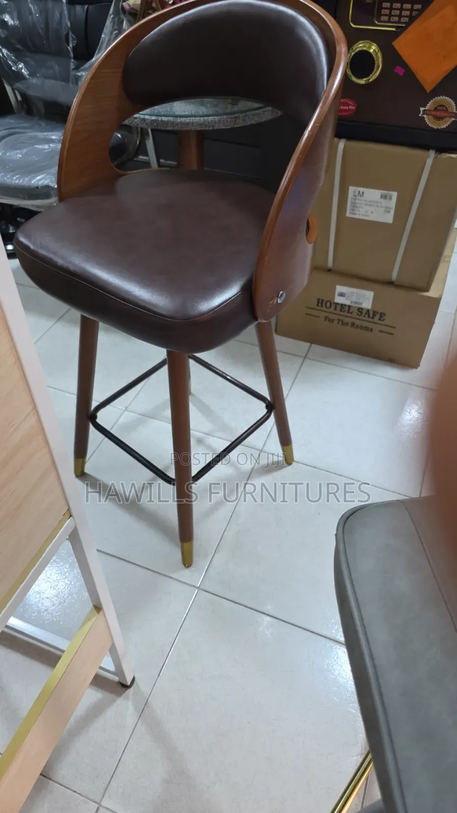 Brown Padded Leather Seat Bar Stool