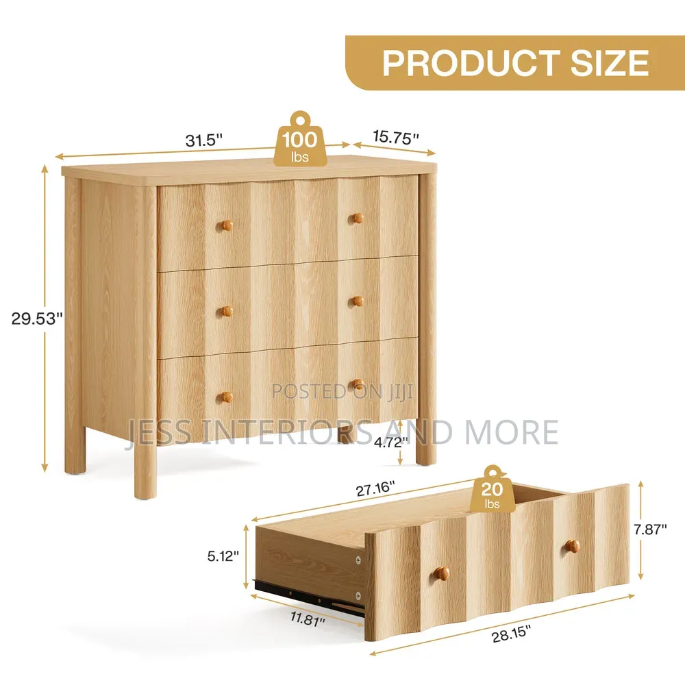 Oversized Bedside Table With 3 Drawers