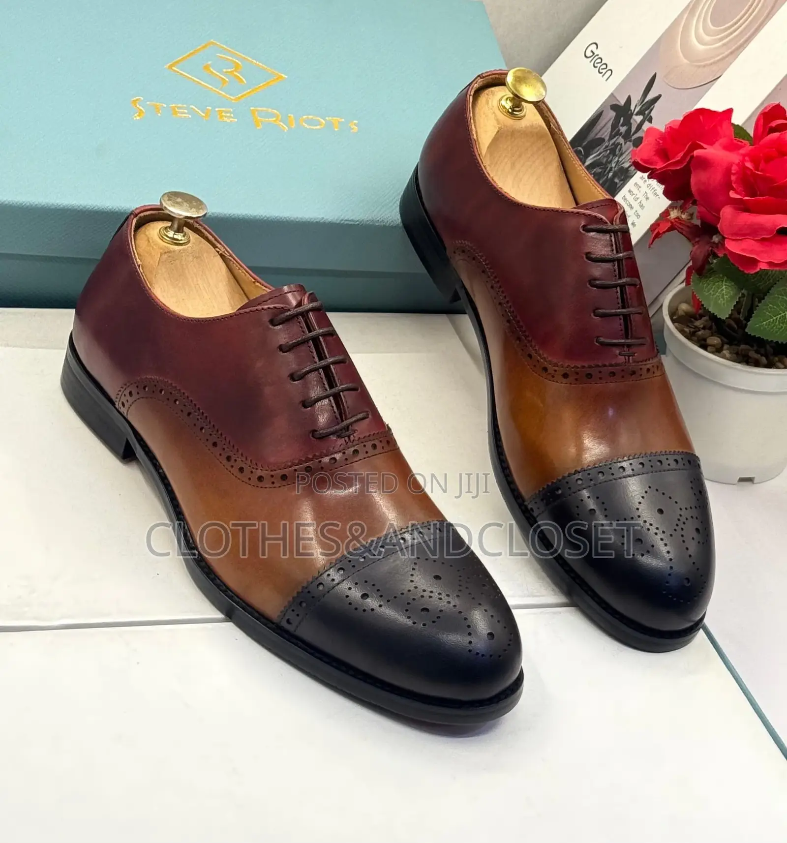 Men's Multicolor Leather Cap Toe Brogue Oxford Dress Shoes