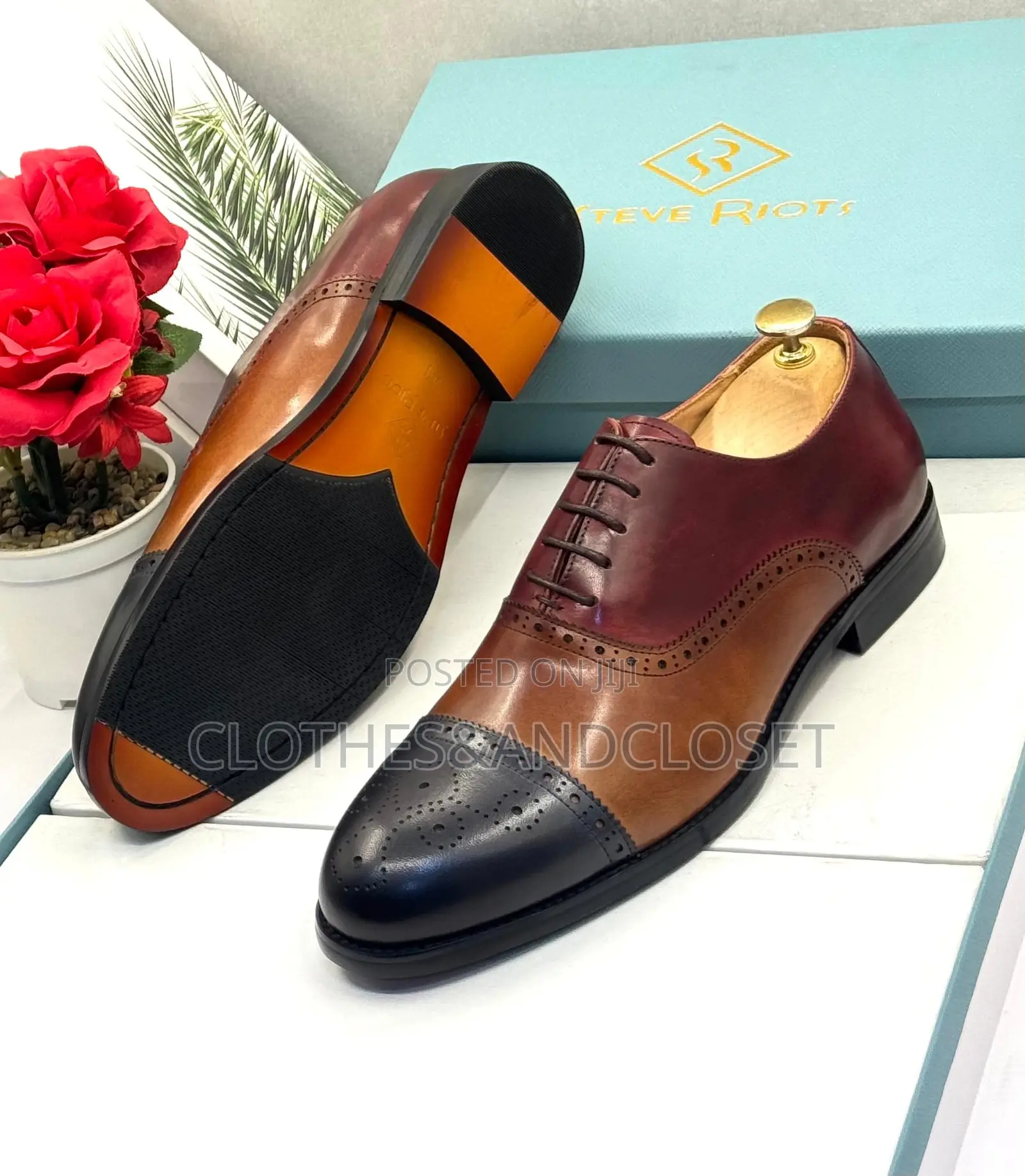 Men's Multicolor Leather Cap Toe Brogue Oxford Dress Shoes