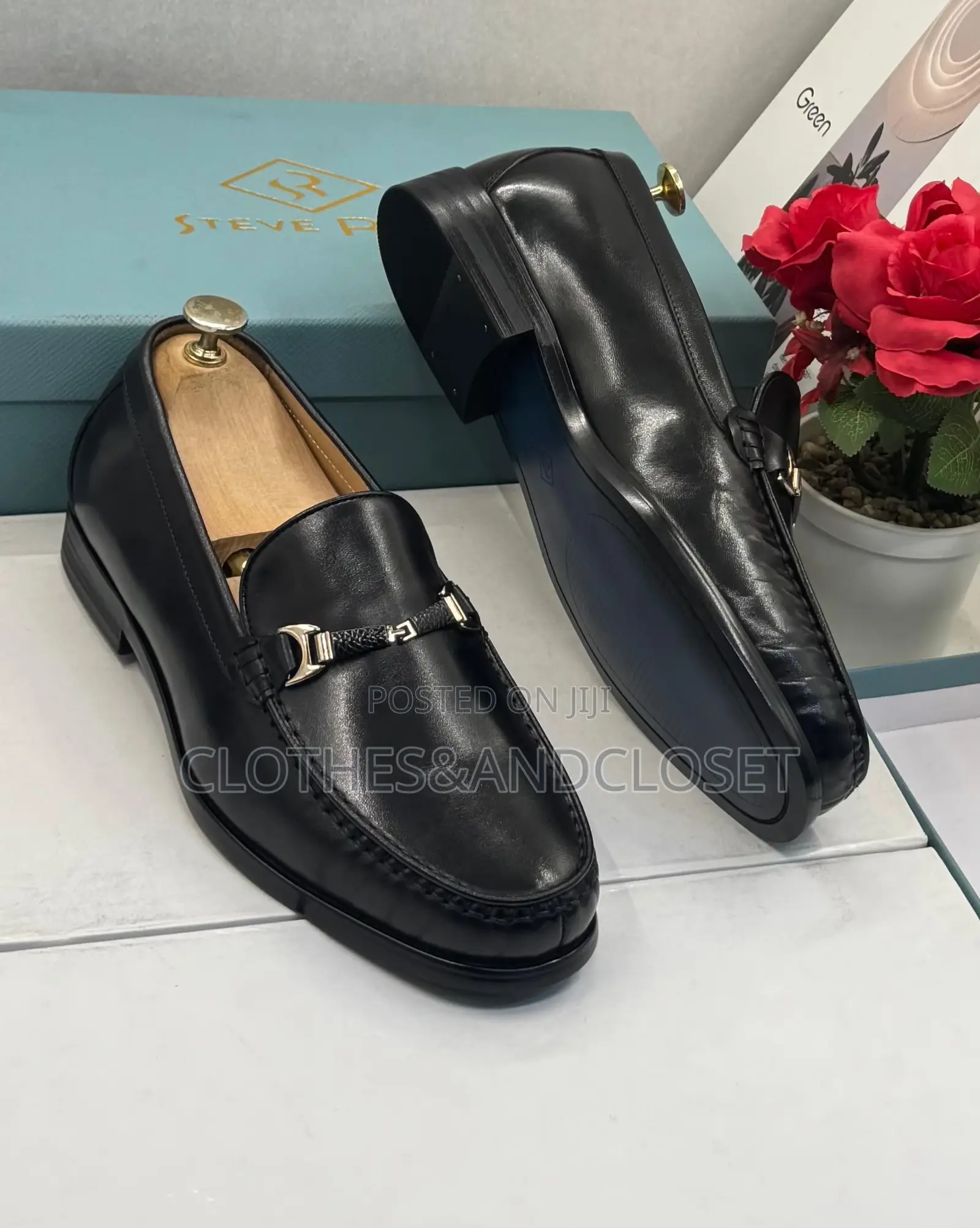 Black Leather Buckled Moccasin Loafers
