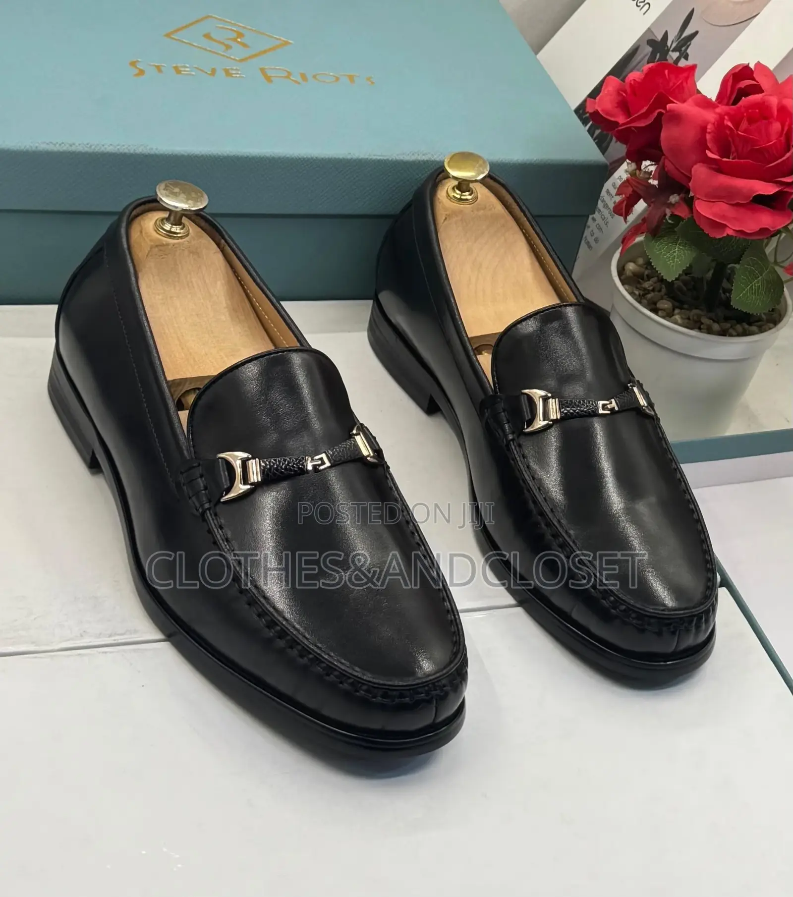 Black Leather Buckled Moccasin Loafers