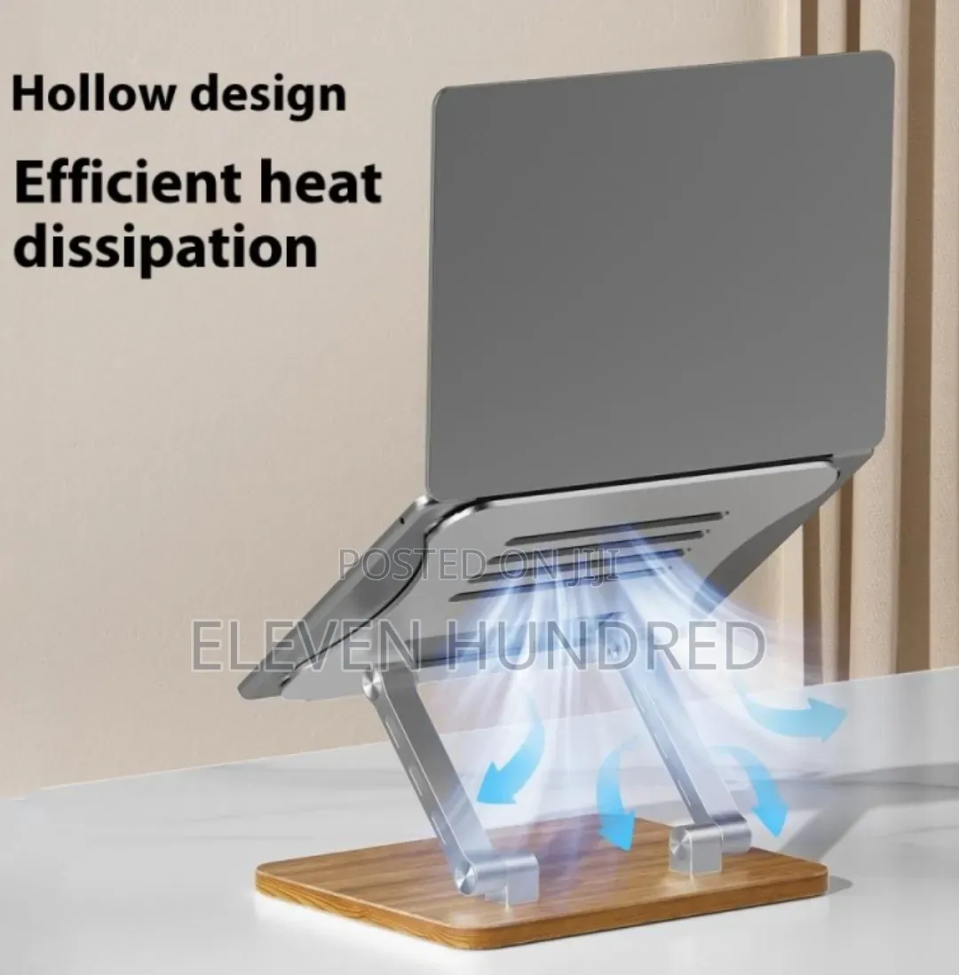 Laptop Stand Foldable Wood Base Metal Cooling(Silver)