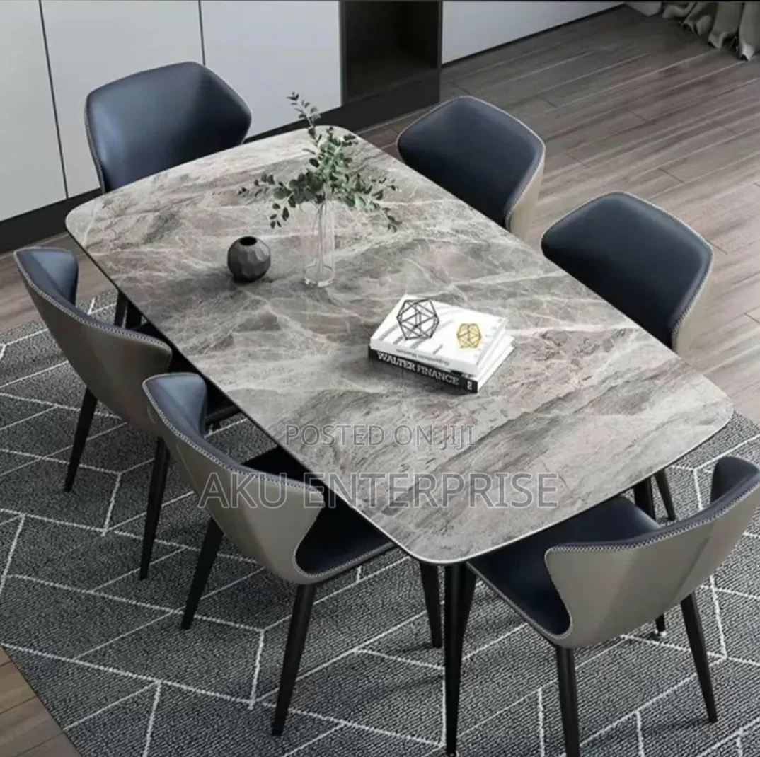 Modern 6 Chairs Dinning Set Marble