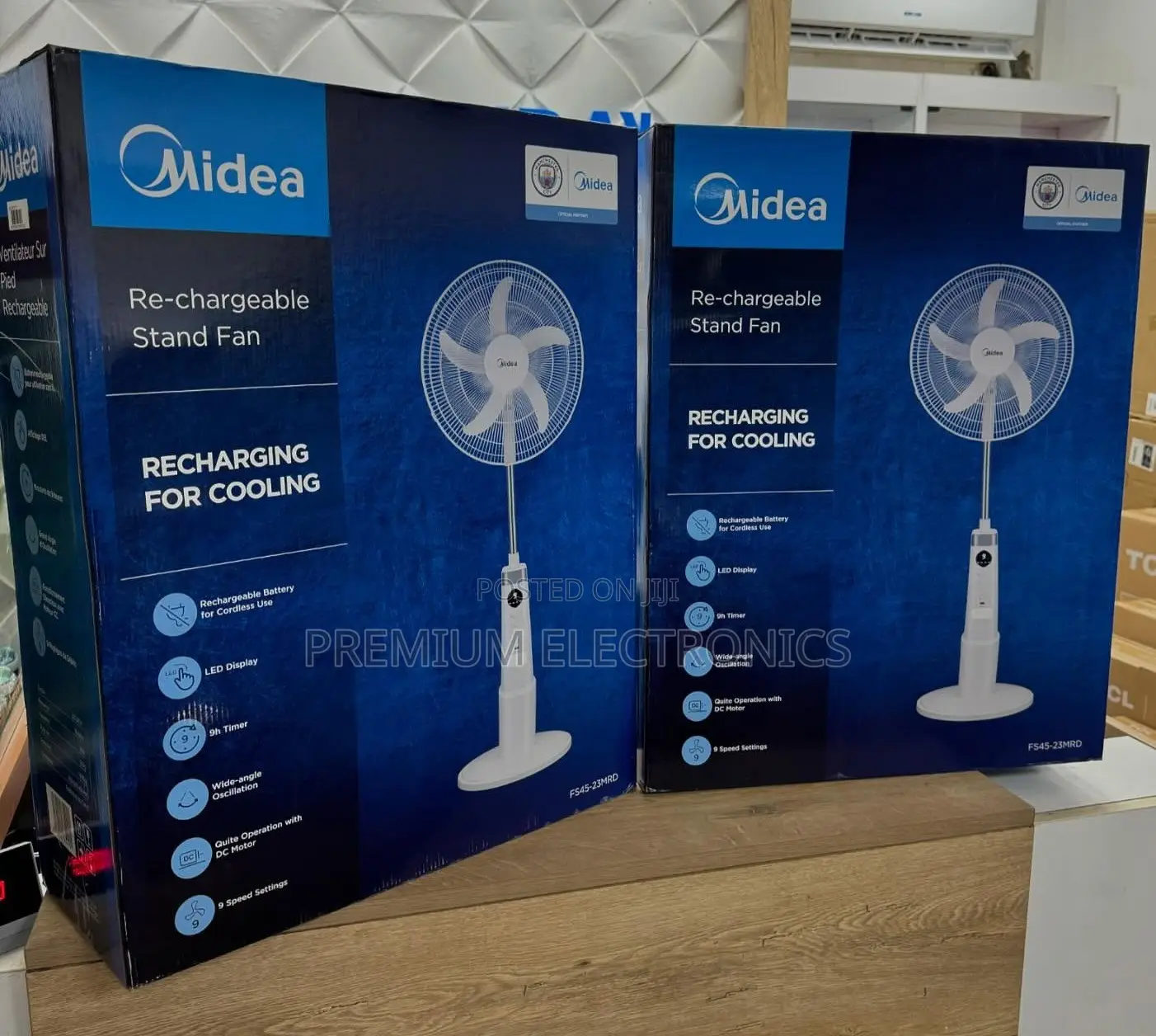 Midea 18" 9-Speed Battery Rechargeable Stand Fan W/ 25w, 5 Blades,