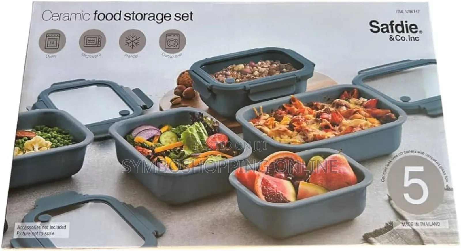 Safdie Ceramic Food Storage Set, 5 Containers With Glass Lids,