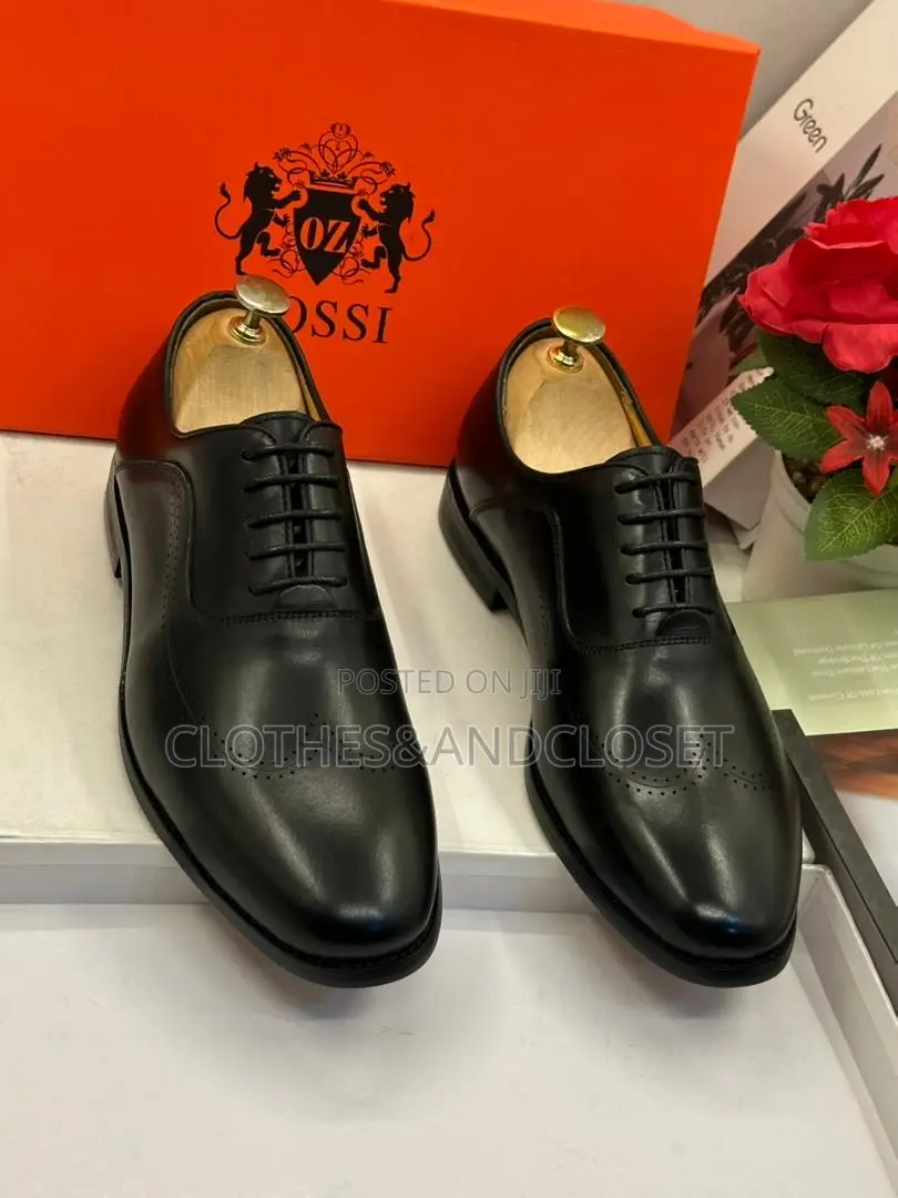 Rossi Black Leather Men's Oxford Lace-Up Shoes