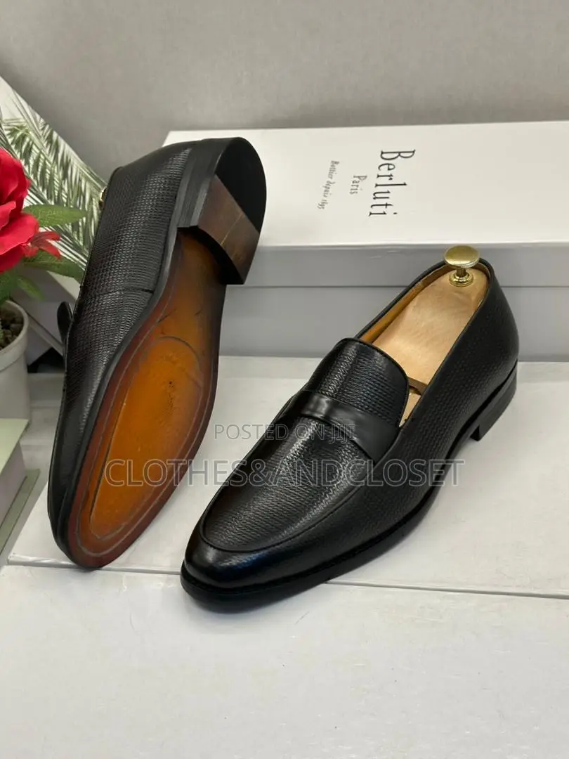 Berluti Genuine Leather Men's Black Loafers