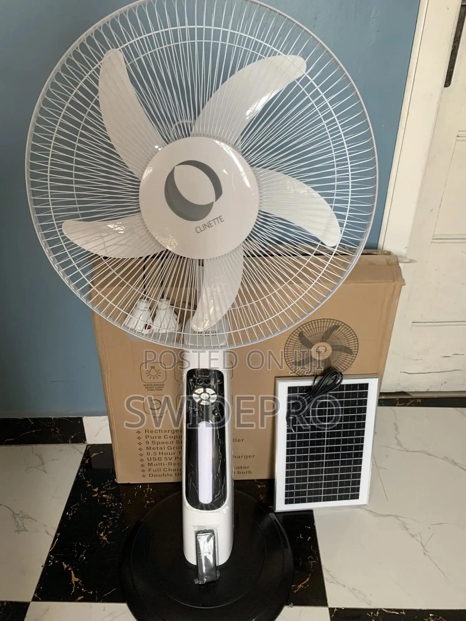 Rechargeable Solar Fan 18 Inches + Bulbs  ,Remote and Adapter