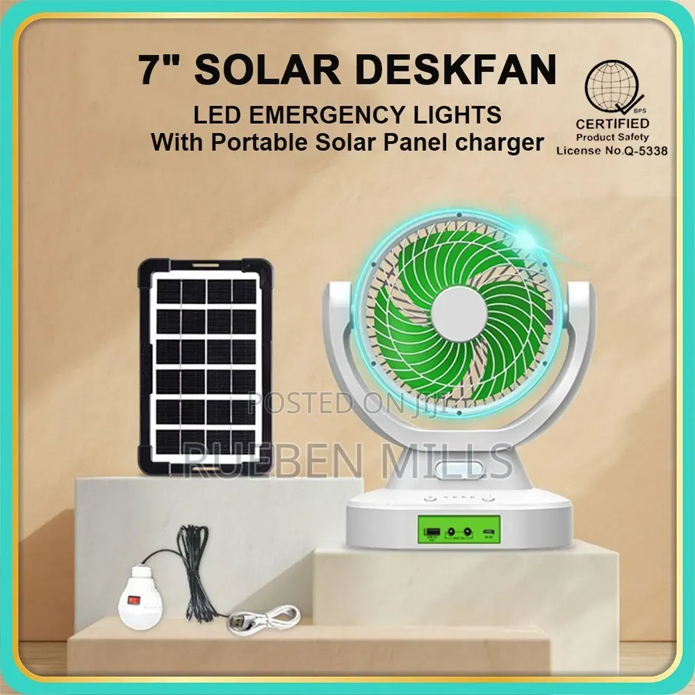 Gd Times Solar Chargeable Mini Desk Fan With Emergency Led Light