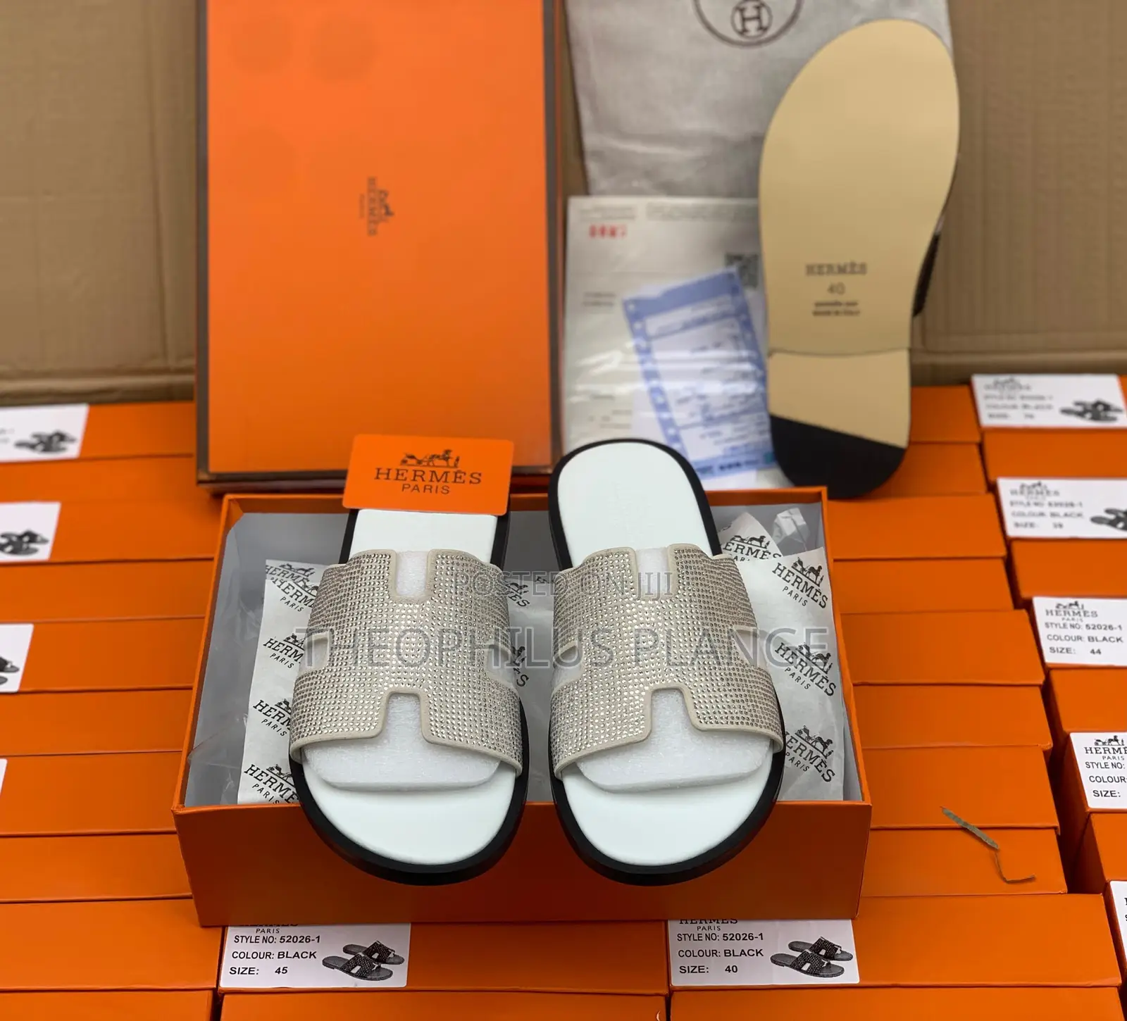White Hermes Stone Slippers.