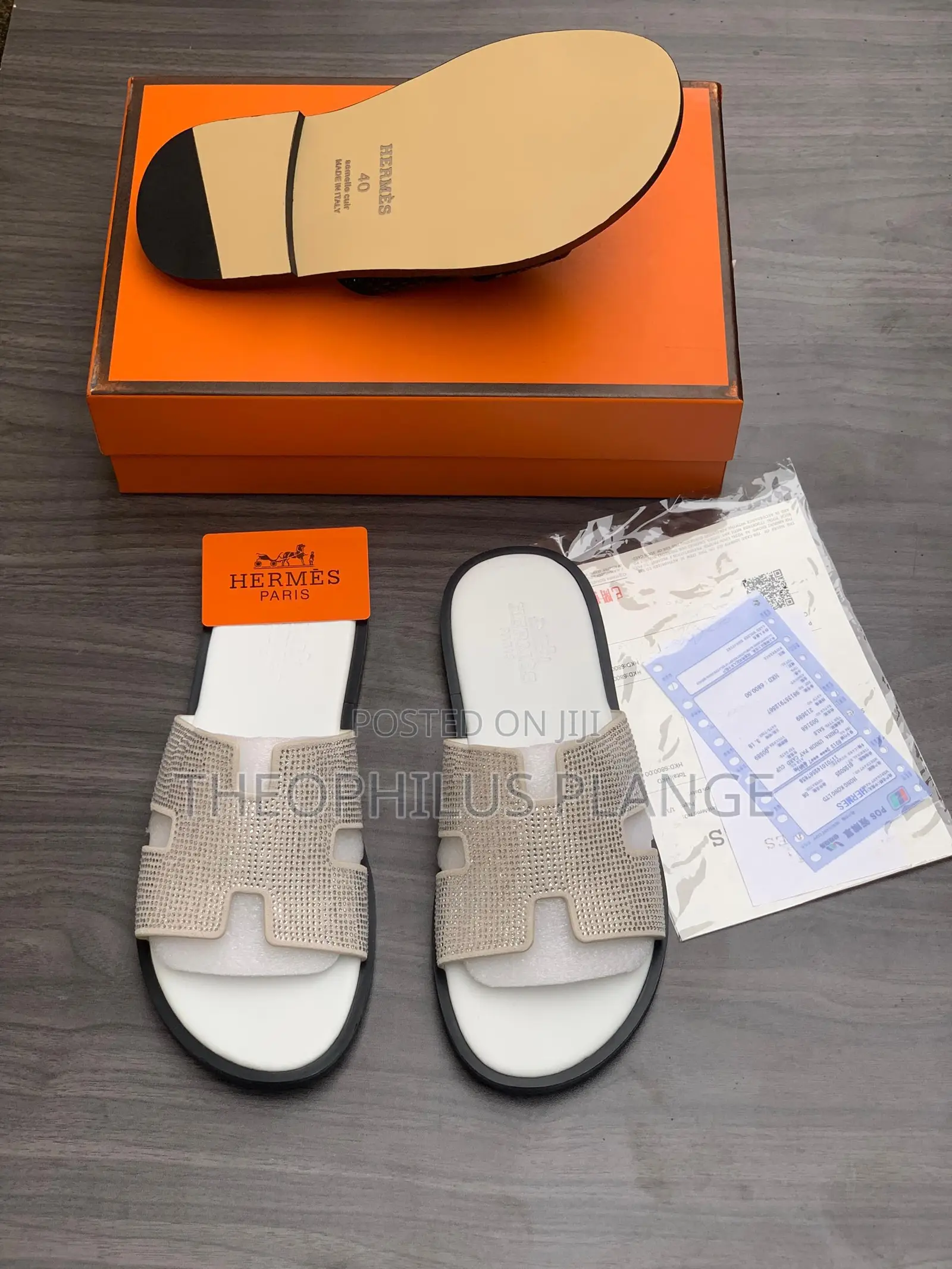 White Hermes Stone Slippers.