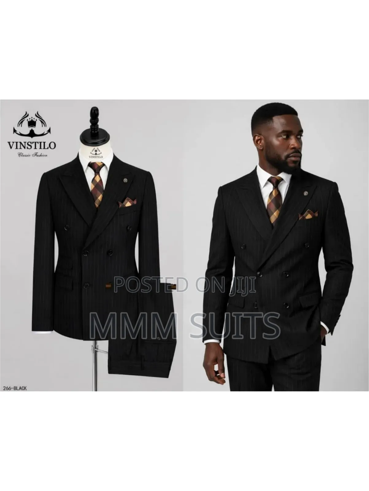 Eloquent Vinstillo Double-Breasted 2-Piece Stripped Men's Suit Black
