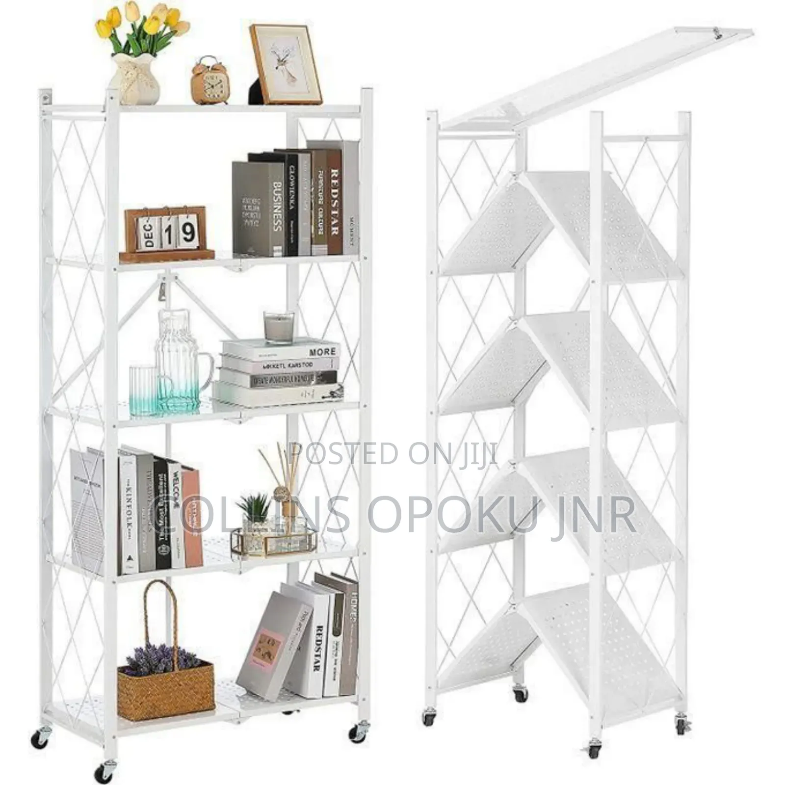 5 Tier Multi-purpose Foldable Metal Storage Shelf- White