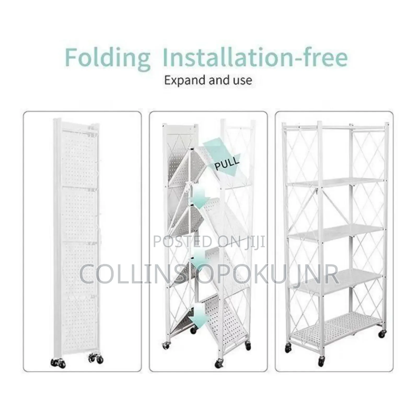 5 Tier Multi-purpose Foldable Metal Storage Shelf- White
