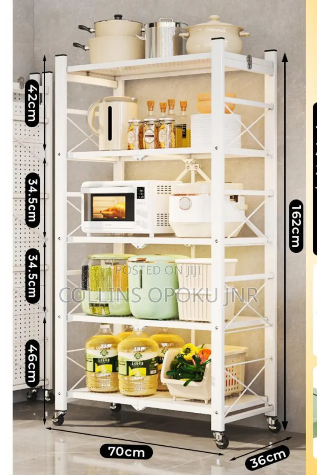 5 Tier Multi-purpose Foldable Metal Storage Shelf- White