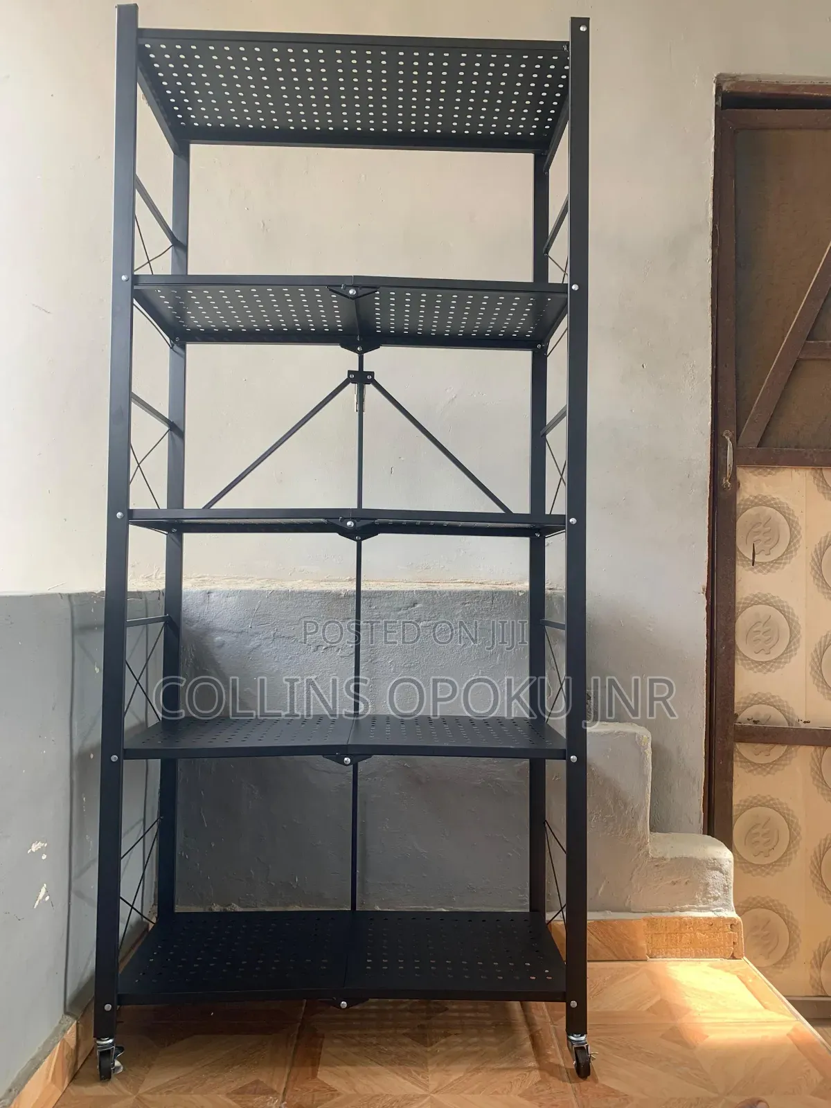 5 Tier Multi-purpose Foldable Metal Storage Shelf- Black
