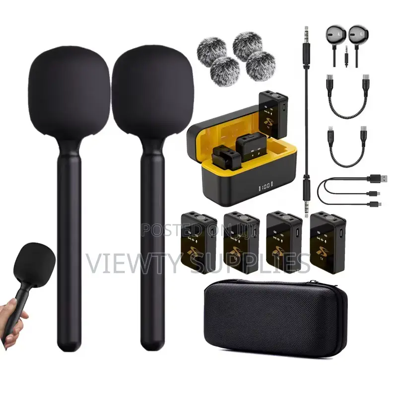 4 Mics 3-in-1 100 Meters Wireless Lapel Microphones With Battery Case