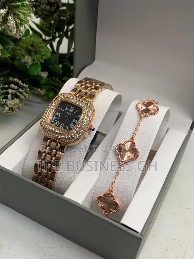 Watch and Rosegold Bracelet Set for Women