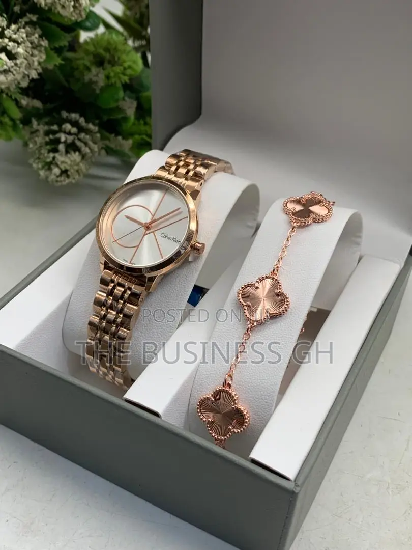Watch and Rosegold Bracelet Set for Women