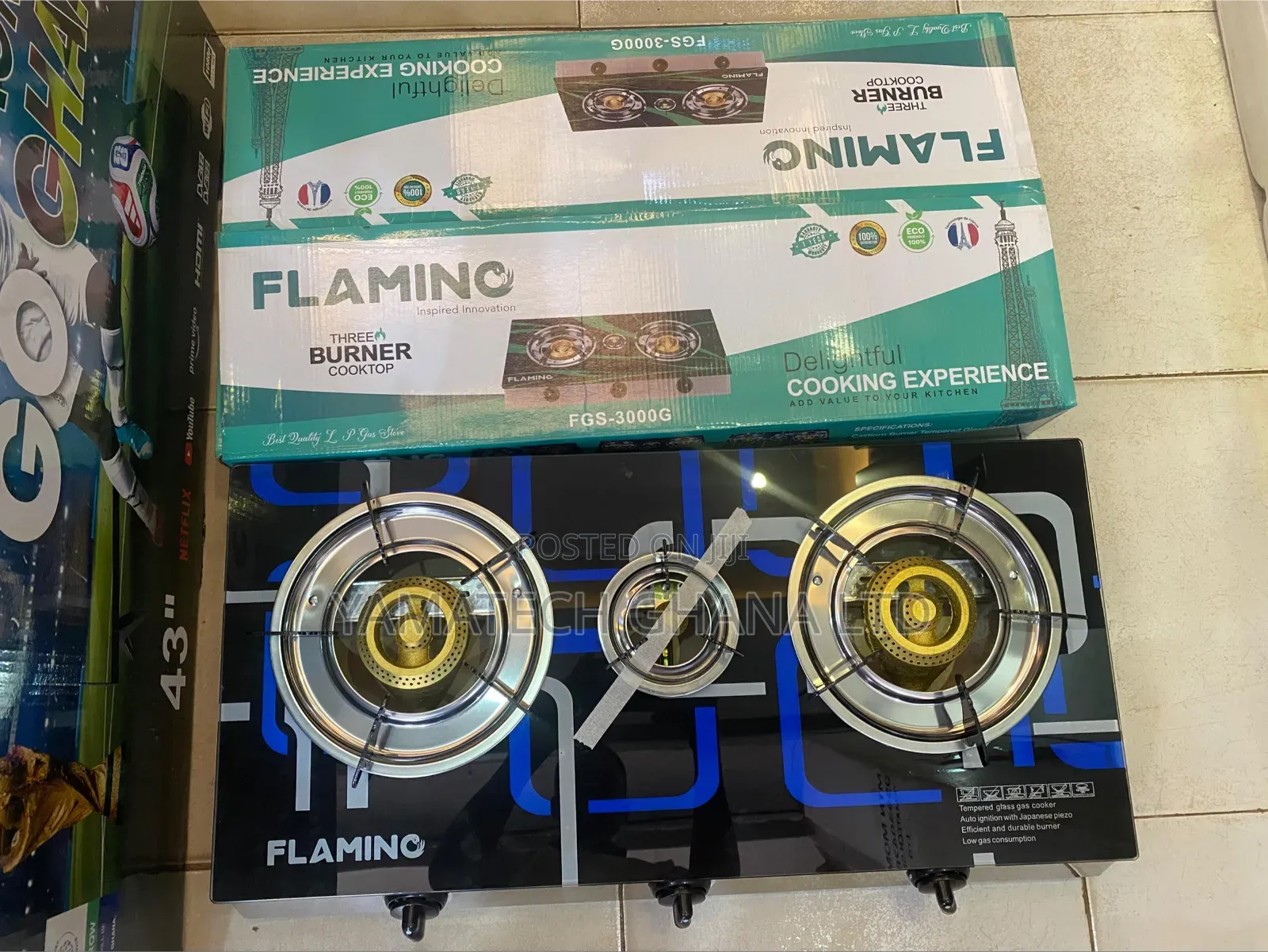Flamino Automatic Ignition 3 In 1 Burner Stove With Top Glass