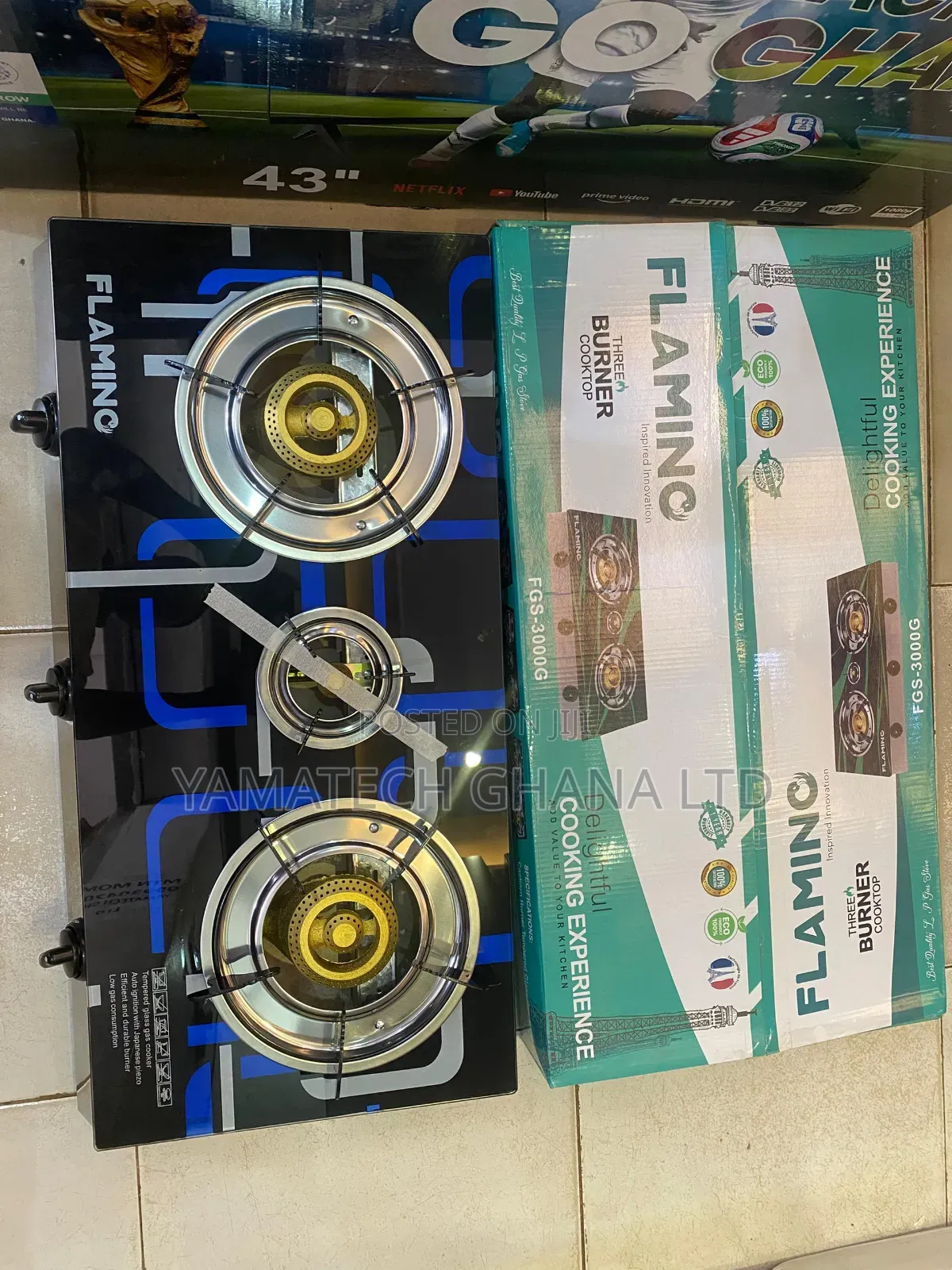 Flamino Automatic Ignition 3 In 1 Burner Stove With Top Glass