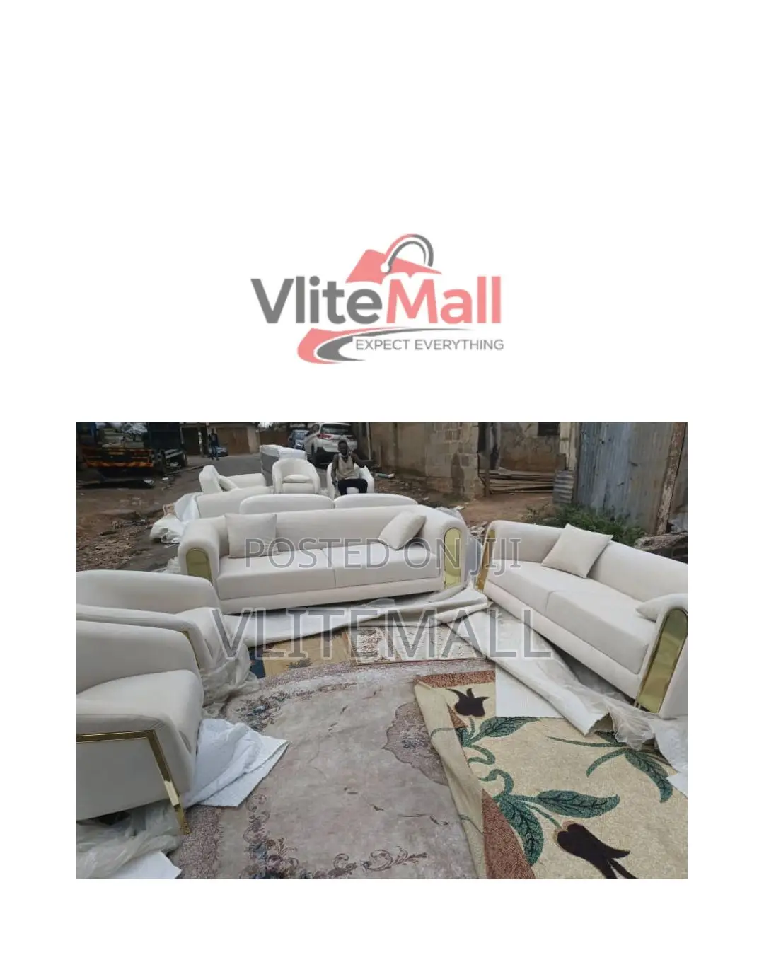 White Sofas With Gold-Colored Metal