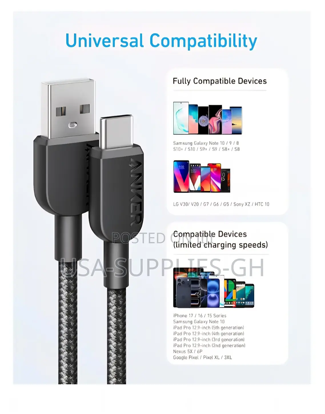 Anker 310 Usb a to Usb C Cable (10 Ft Braided) From Usa