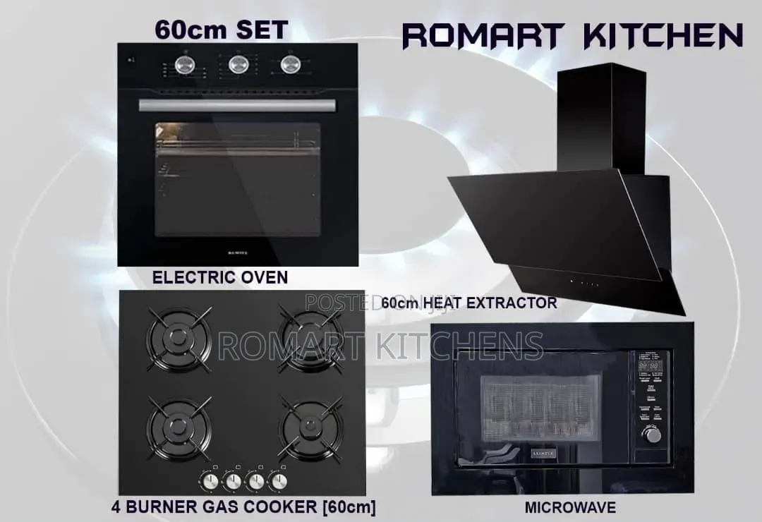 Classic 4 Burner Glass Inbuilt Set.Oven, Hob, Extractor and Microwave