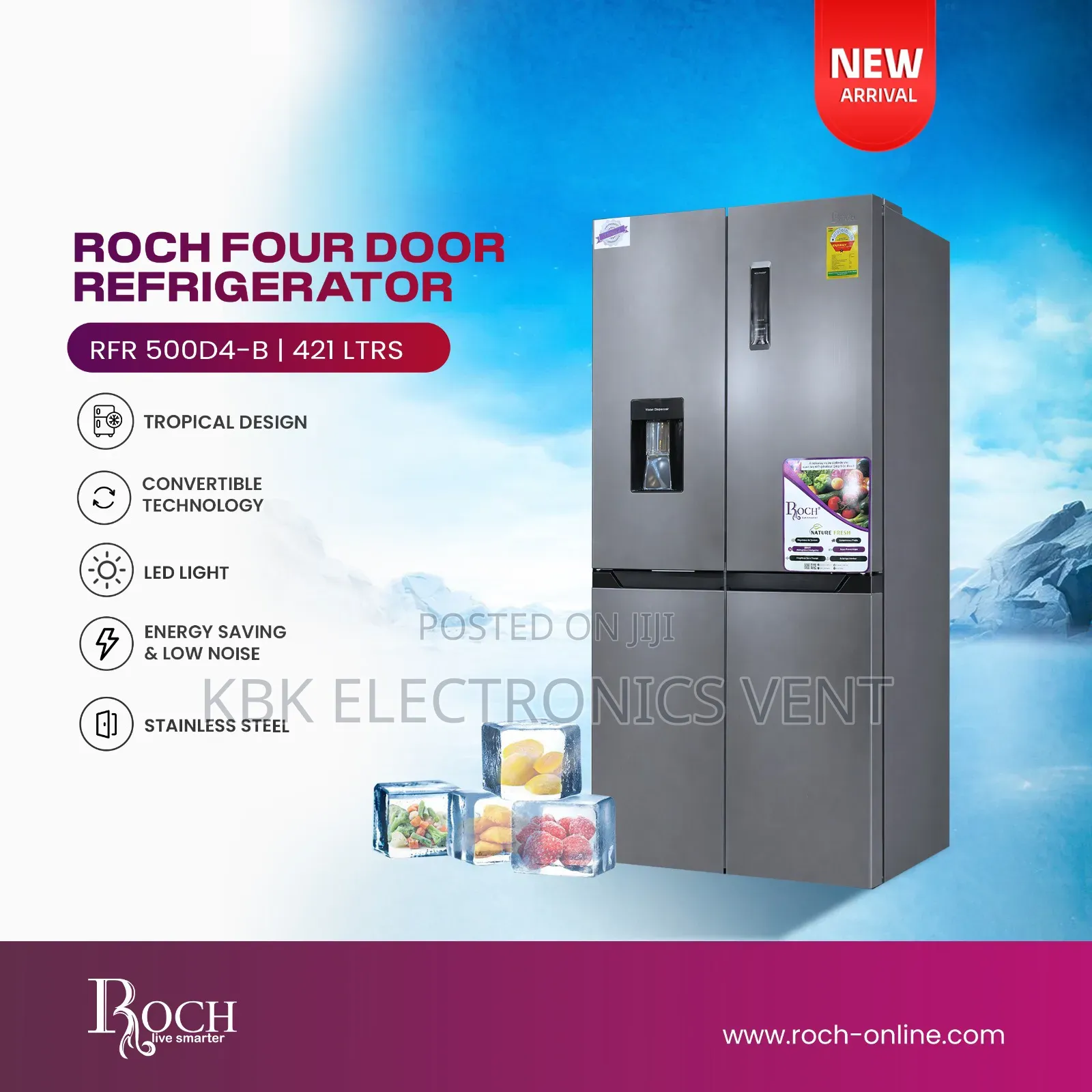 Roch 430liter 4doors Refrigerator Water Dispenser