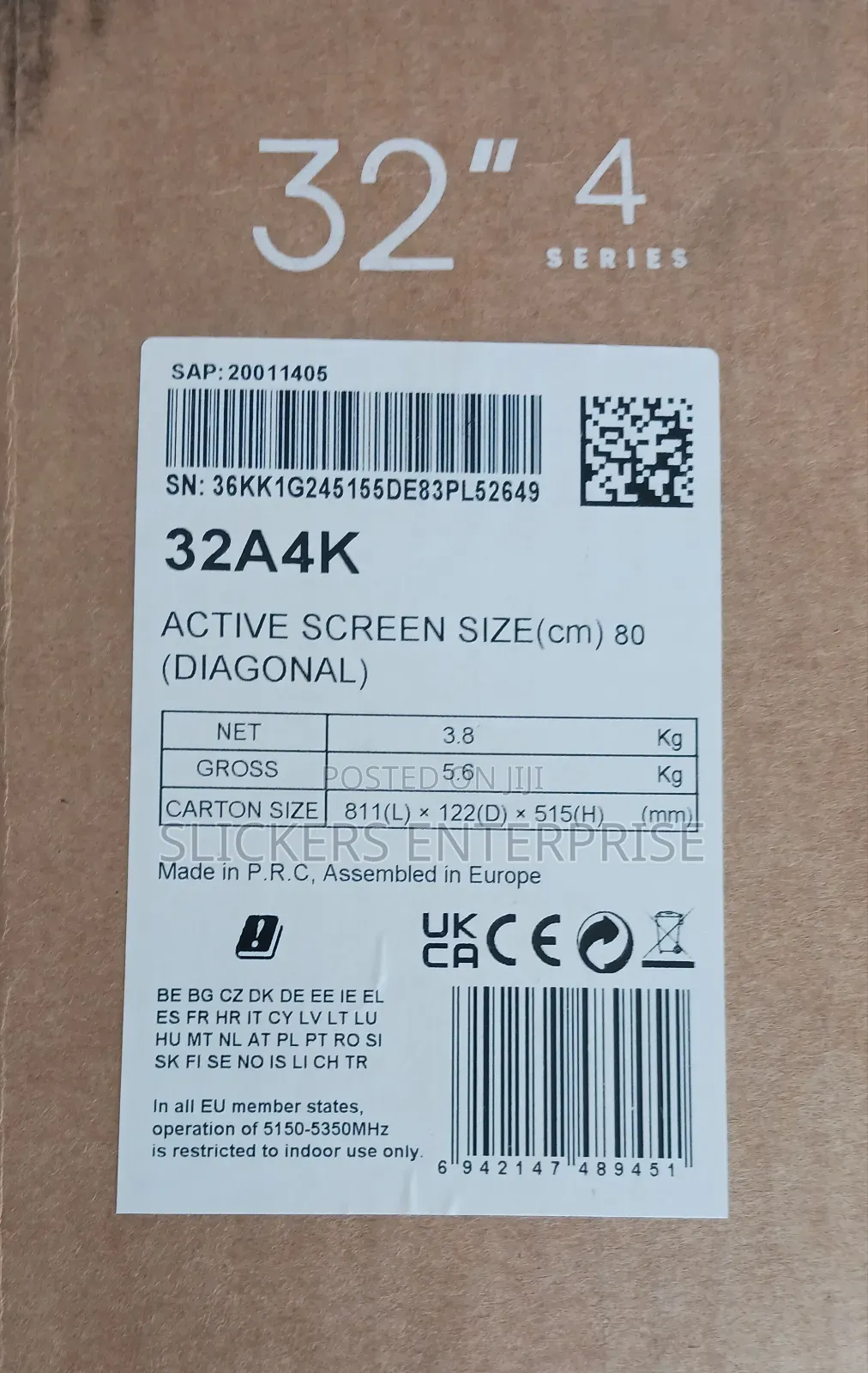 32" Hisense Smart Tv Model:32a4k Assembled in Europe