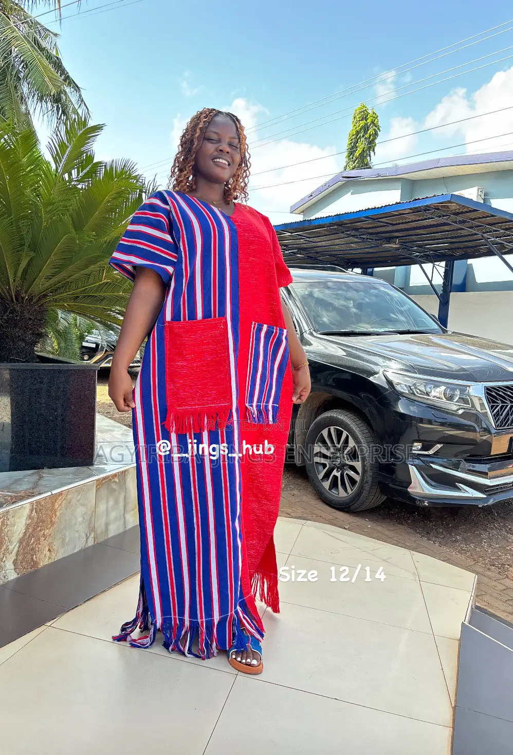 Red and Blue Smock Dress