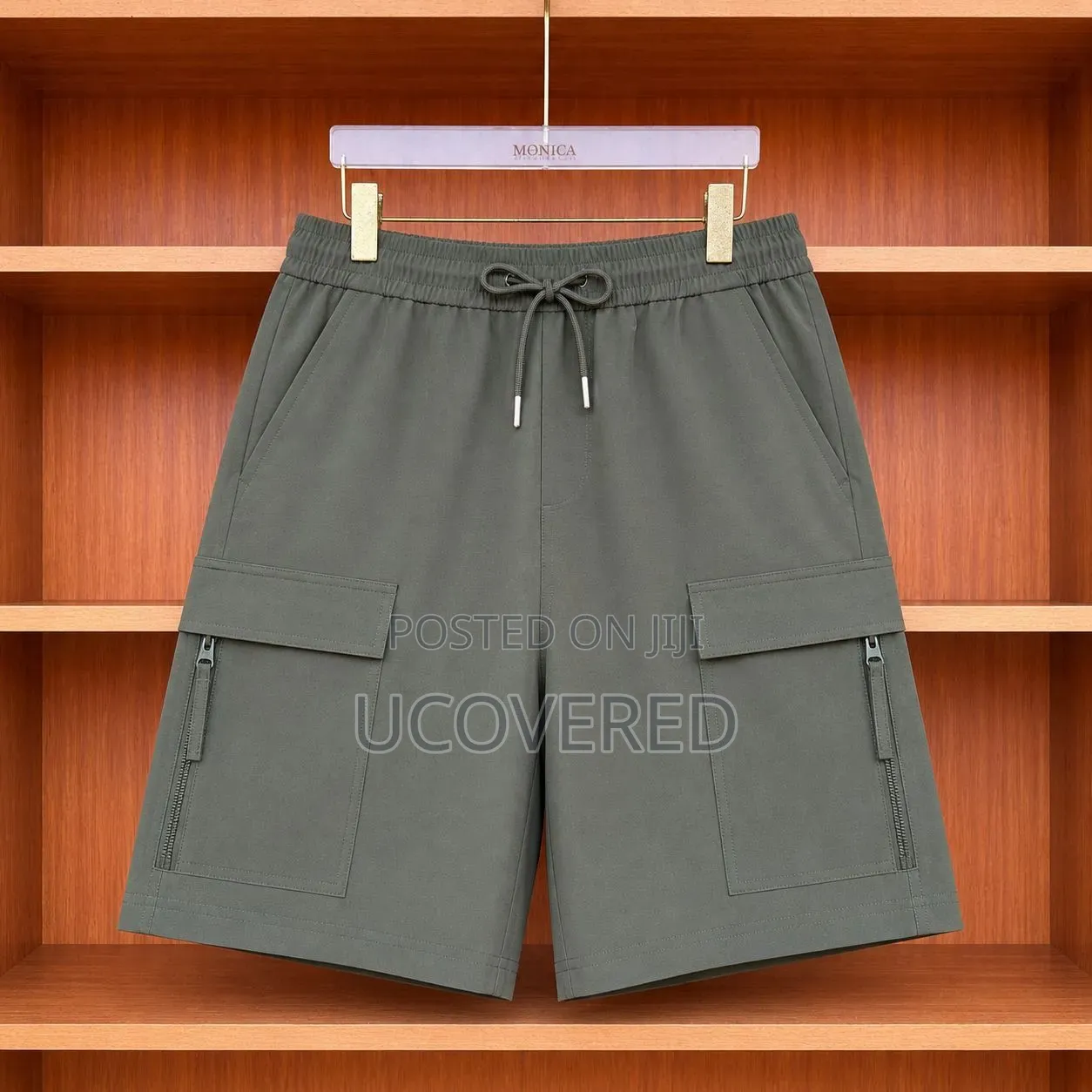 Drawstring Cargo Shorts With Zippered Side Pockets Available