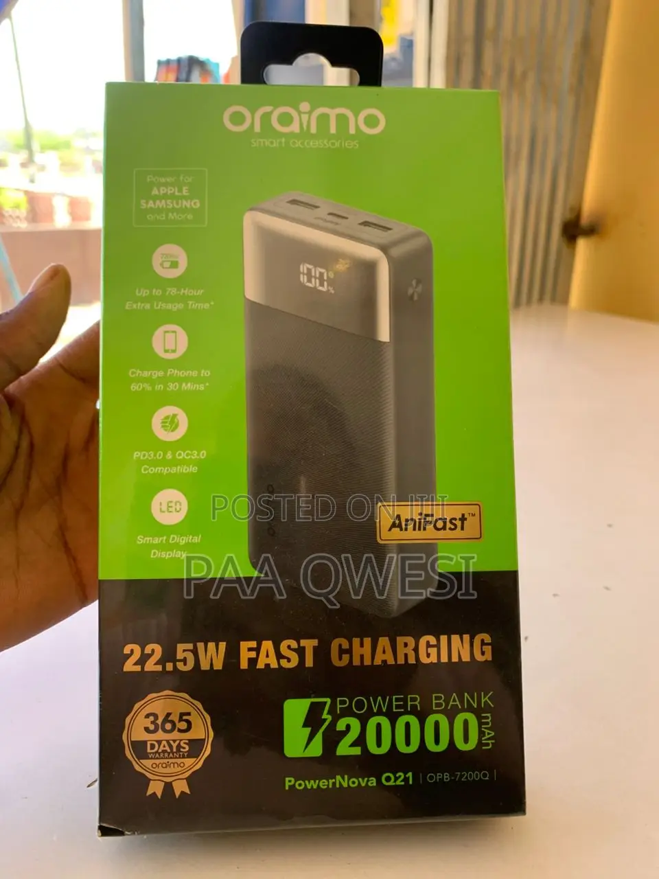 Oraimo 22.5w Super Fast Power Bank 20000mah – Dual Output