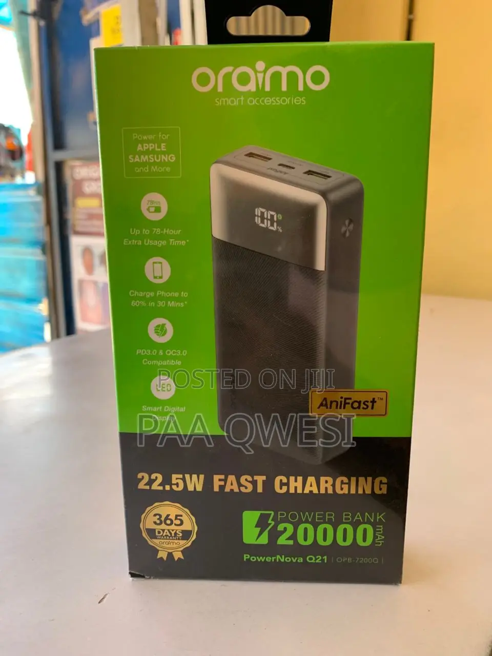 Oraimo 22.5w Super Fast Power Bank 20000mah – Dual Output
