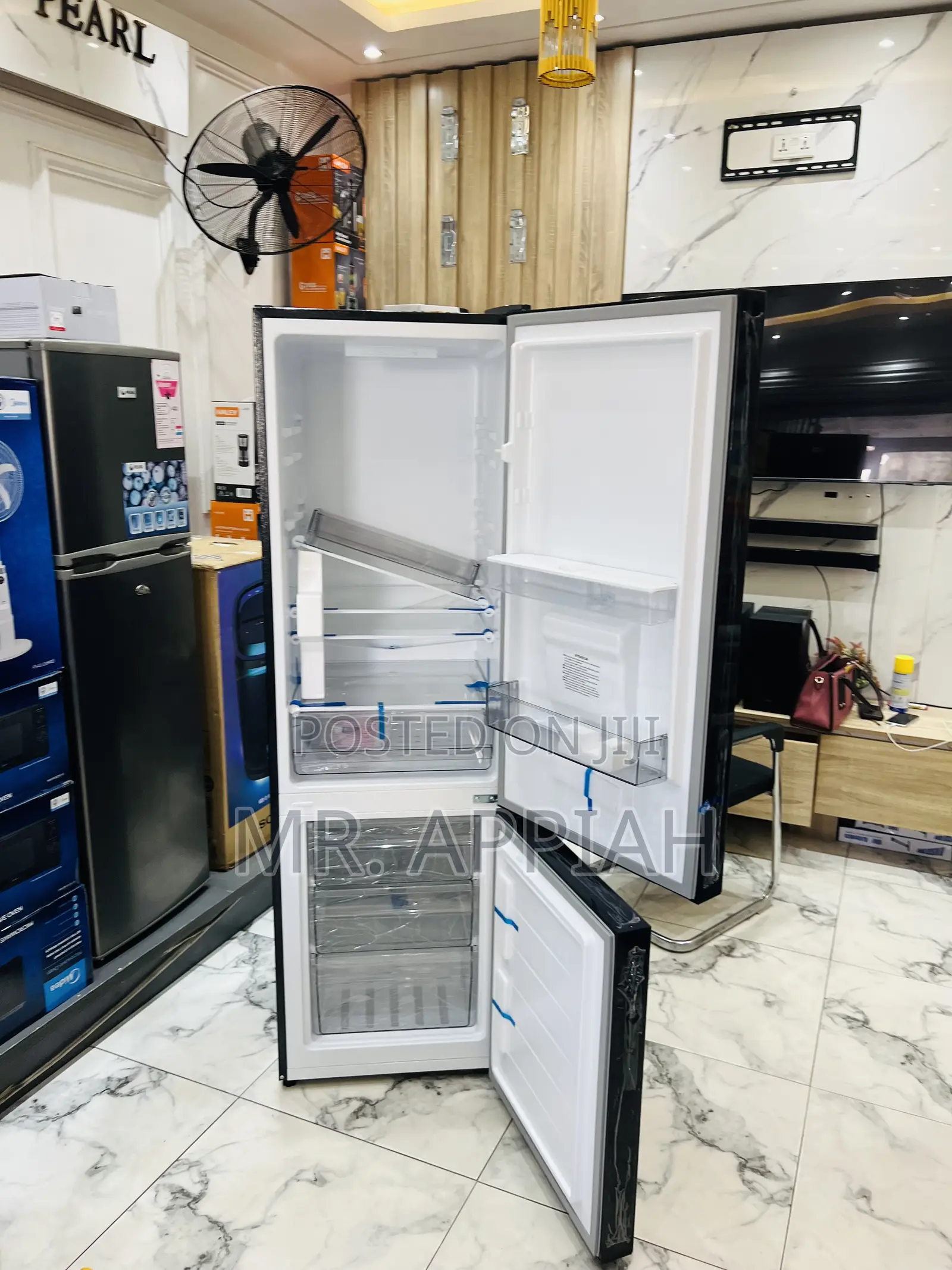 Energy Efficient Pearl Bottom Mount Freezer Fridge(Black)Mirror 