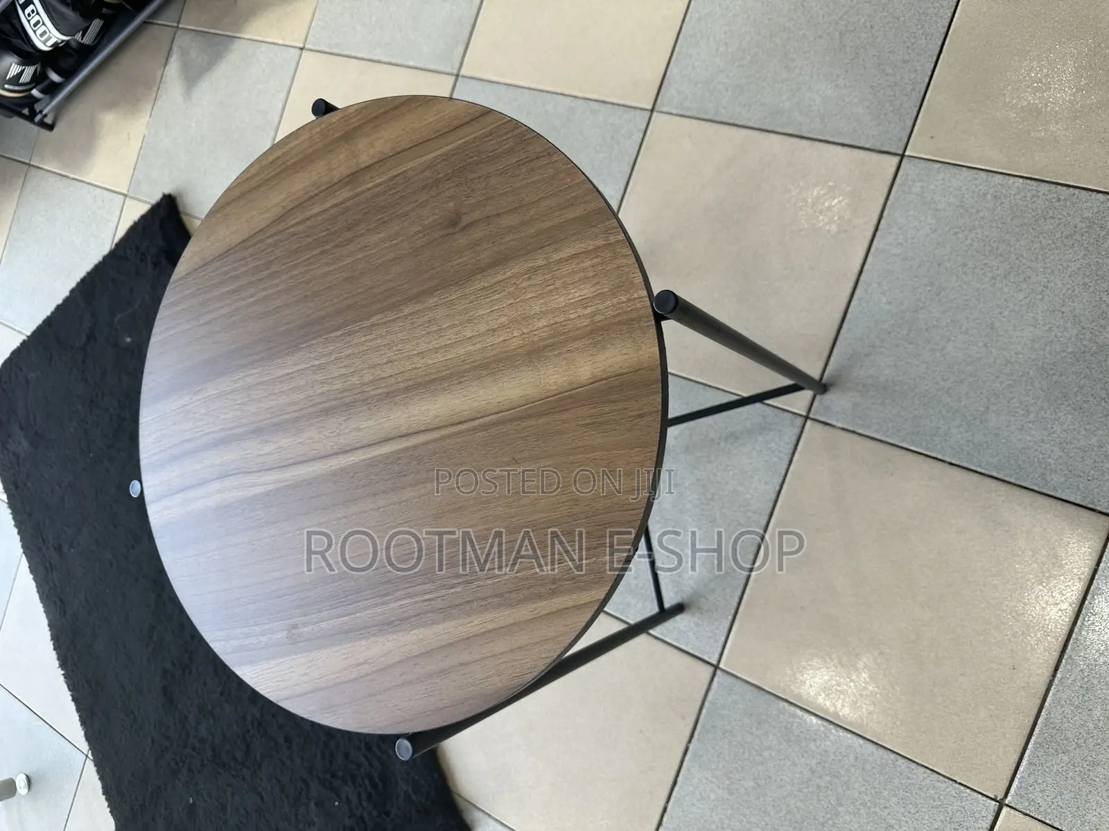 Walnut Veneer Top and Black Steel Frame Round Side Table