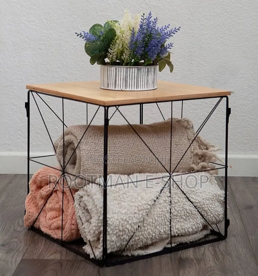 Square Folding Wire Basket for Blankets Storage Side Table