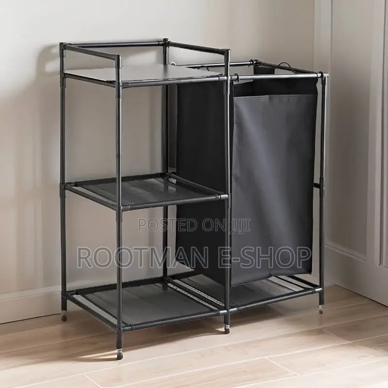 3 Tier Storage Shelf Towel Rack With Fabric Laundry Hamper Basket