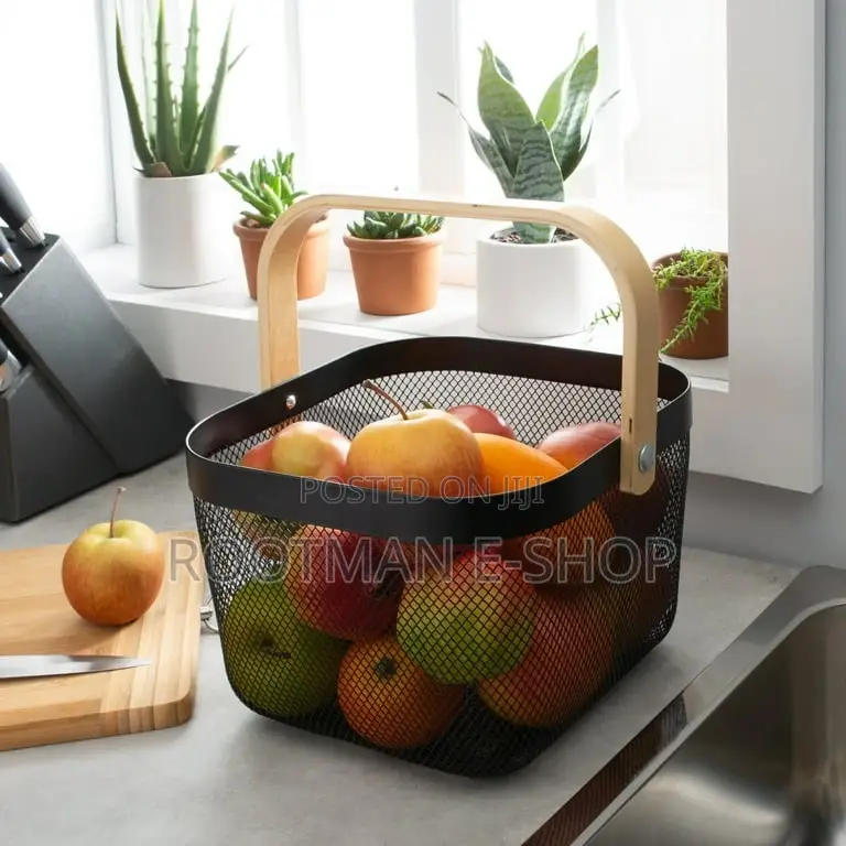 Square Mesh Storage Baskets With Wooden Handles