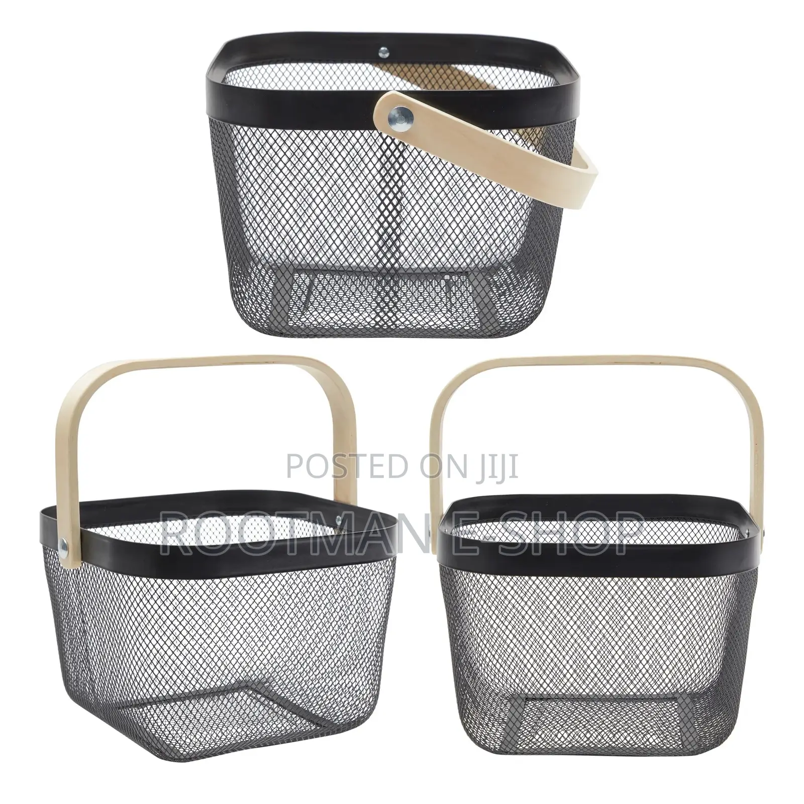 Square Mesh Storage Baskets With Wooden Handles