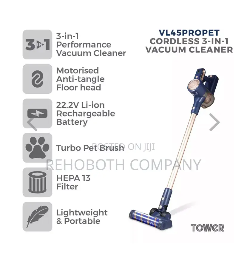 Tower Vl45 Pro Pet Anti Tangle Cordless 3-in-1 Pole Vacuum