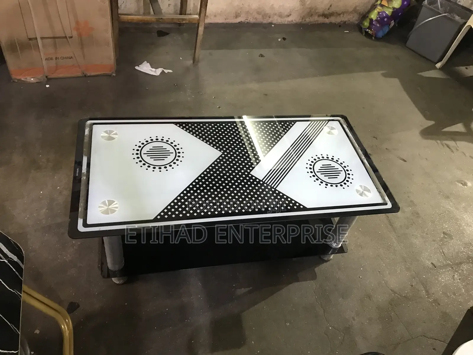 Modern Black White Geometric Tempered Glass Center Table