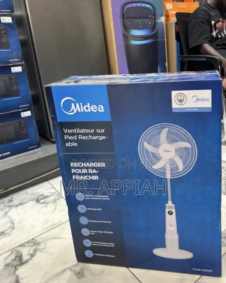 Well Design Midea 30watt Rechargeable Standing Fan(18”)