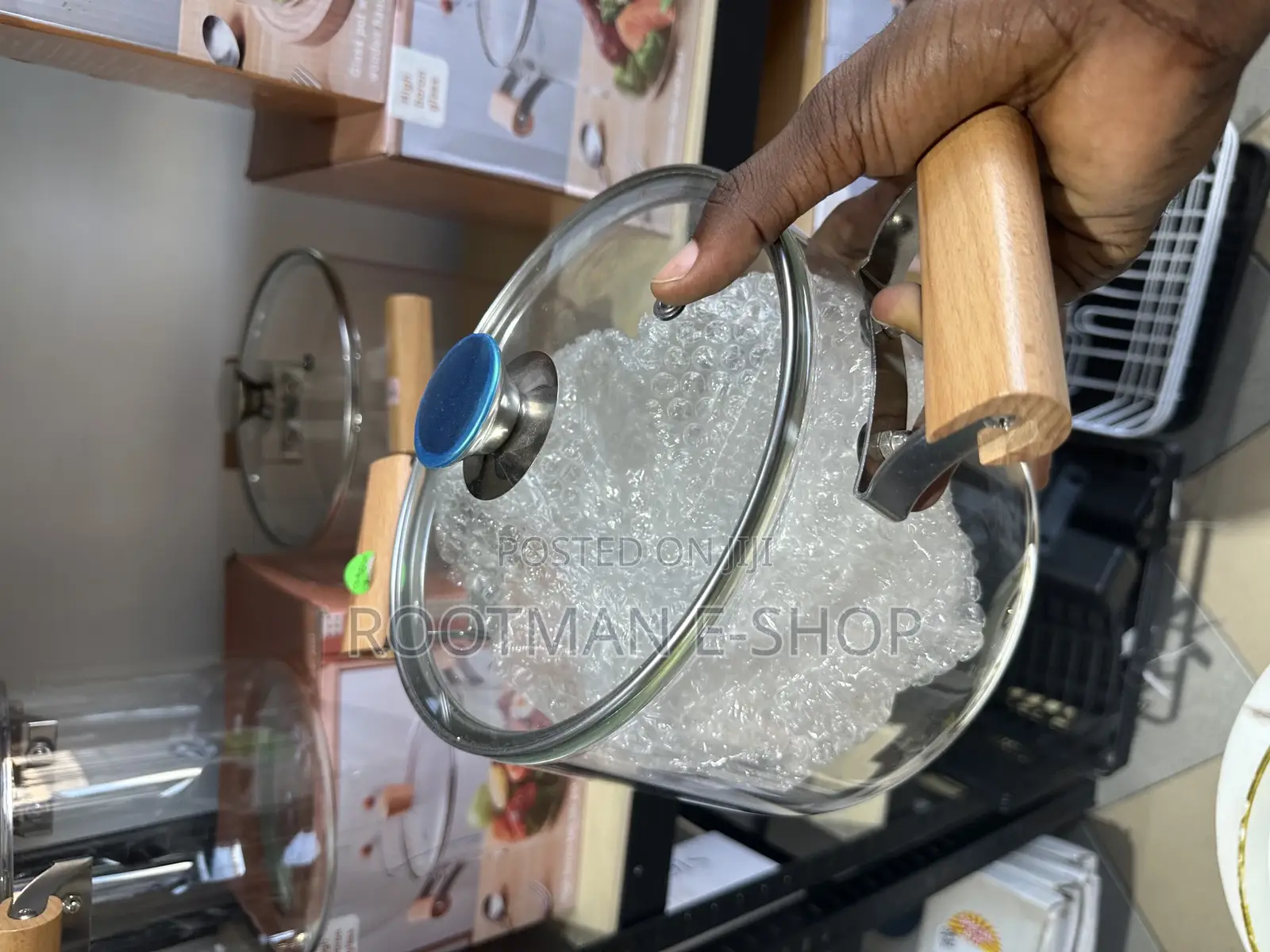 Small High Borosilicate Glass Cooking Pot With Wooden Handlessmall